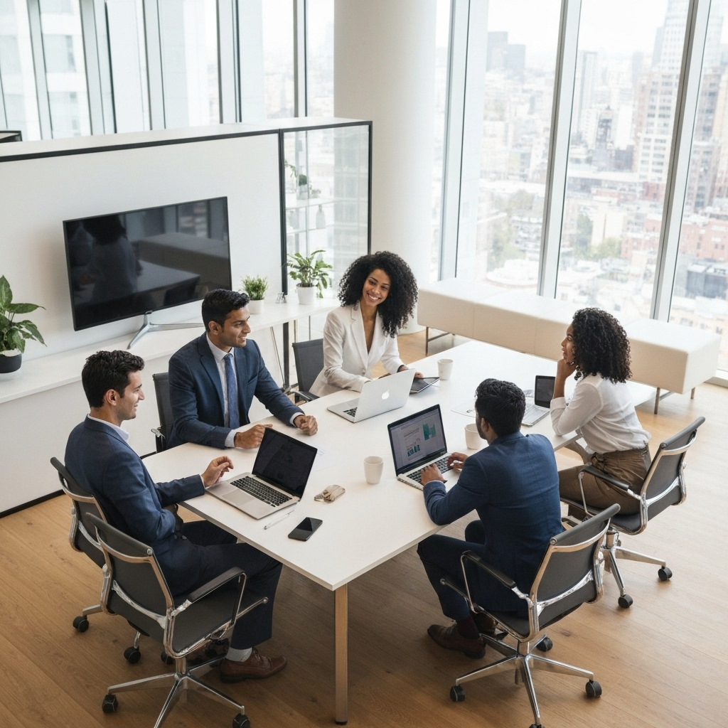 Team collaboration at Voltra Energy office